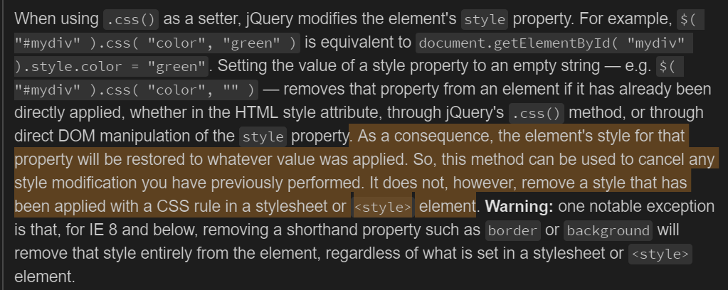 jquery，将css属性设置为空字符串