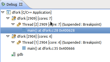 在eclipse cdt中调试fork（）