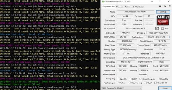 AMD RX 6700XT显卡挖矿性能曝光竟然大退步