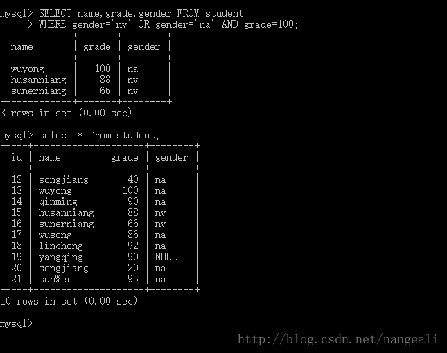 MySQL带OR关键字的多条件查询