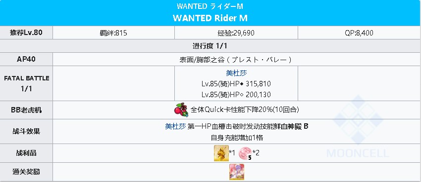 fgo深海电脑乐土复刻通缉本WANTED Rider M关卡配置