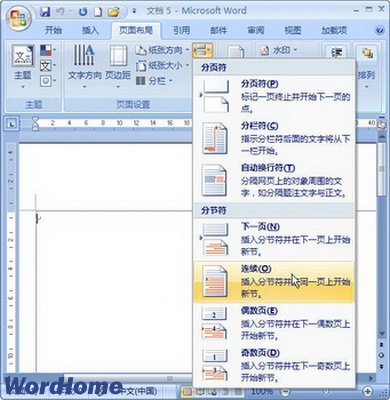 Word2007插入分节符