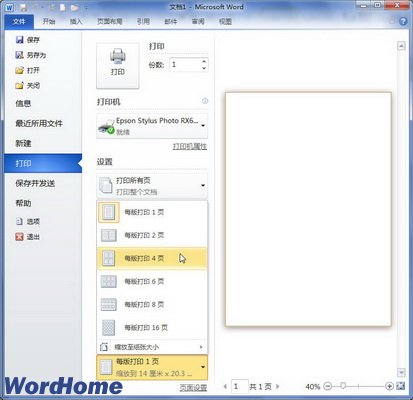 在Word2010中将多页文档打印在一页纸上