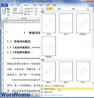 在Word2010文档中插入图片自定义水印