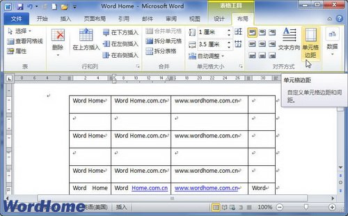 在Word2010中设置单元格边距