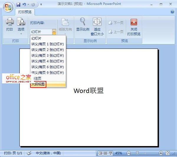 PowerPoint2007设置讲义母版控制演示文稿的打印格式